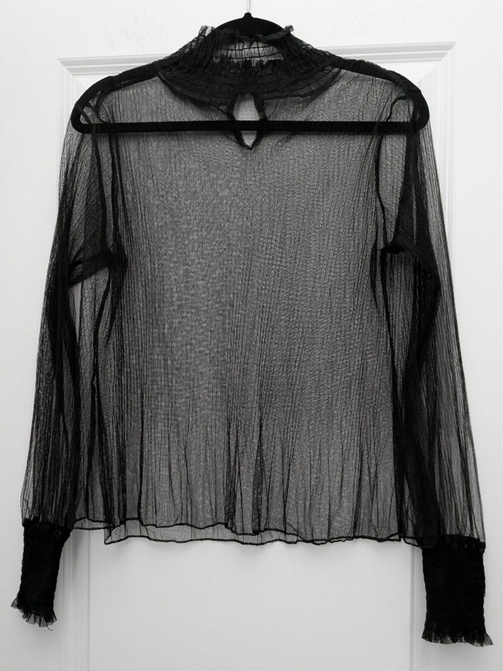 Sheer Black Gauze Layering Top w/ Bishop Sleeves - Gothic, Dark Minimalist